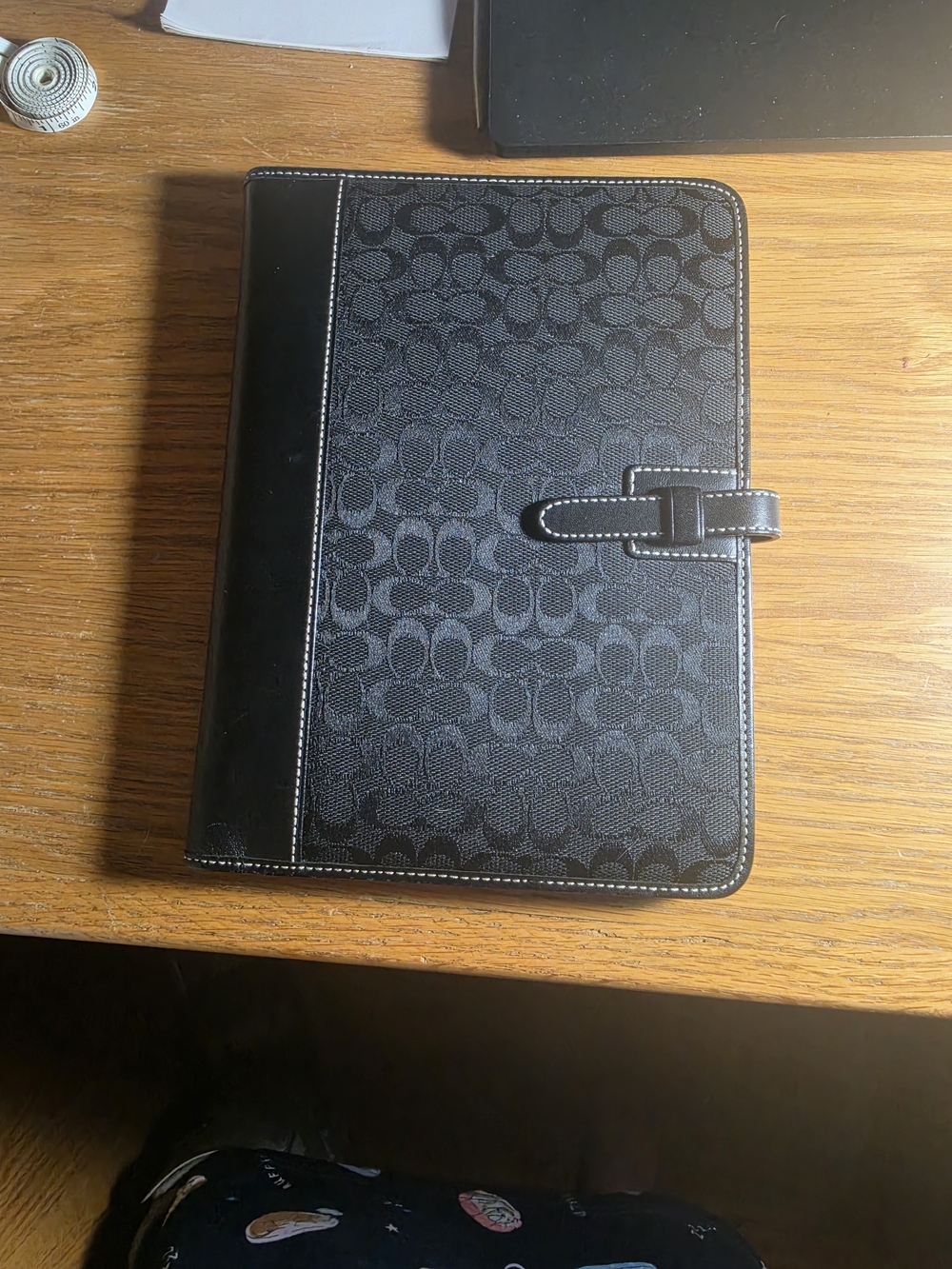 Coach Black Signature Canvas Folio with Leather Trim